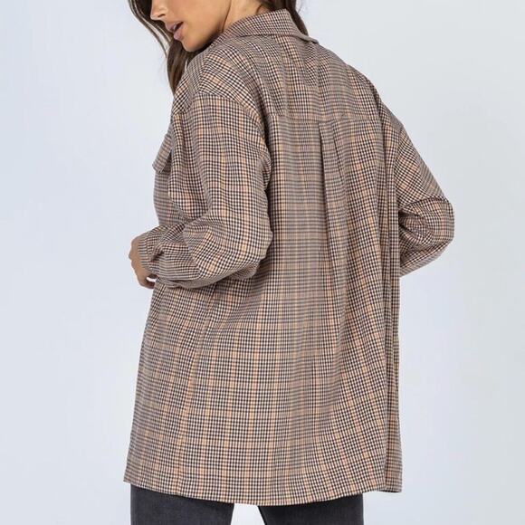 Princess Polly Brown Plaid Button-Up Shirt size 6 - Picture 3 of 11